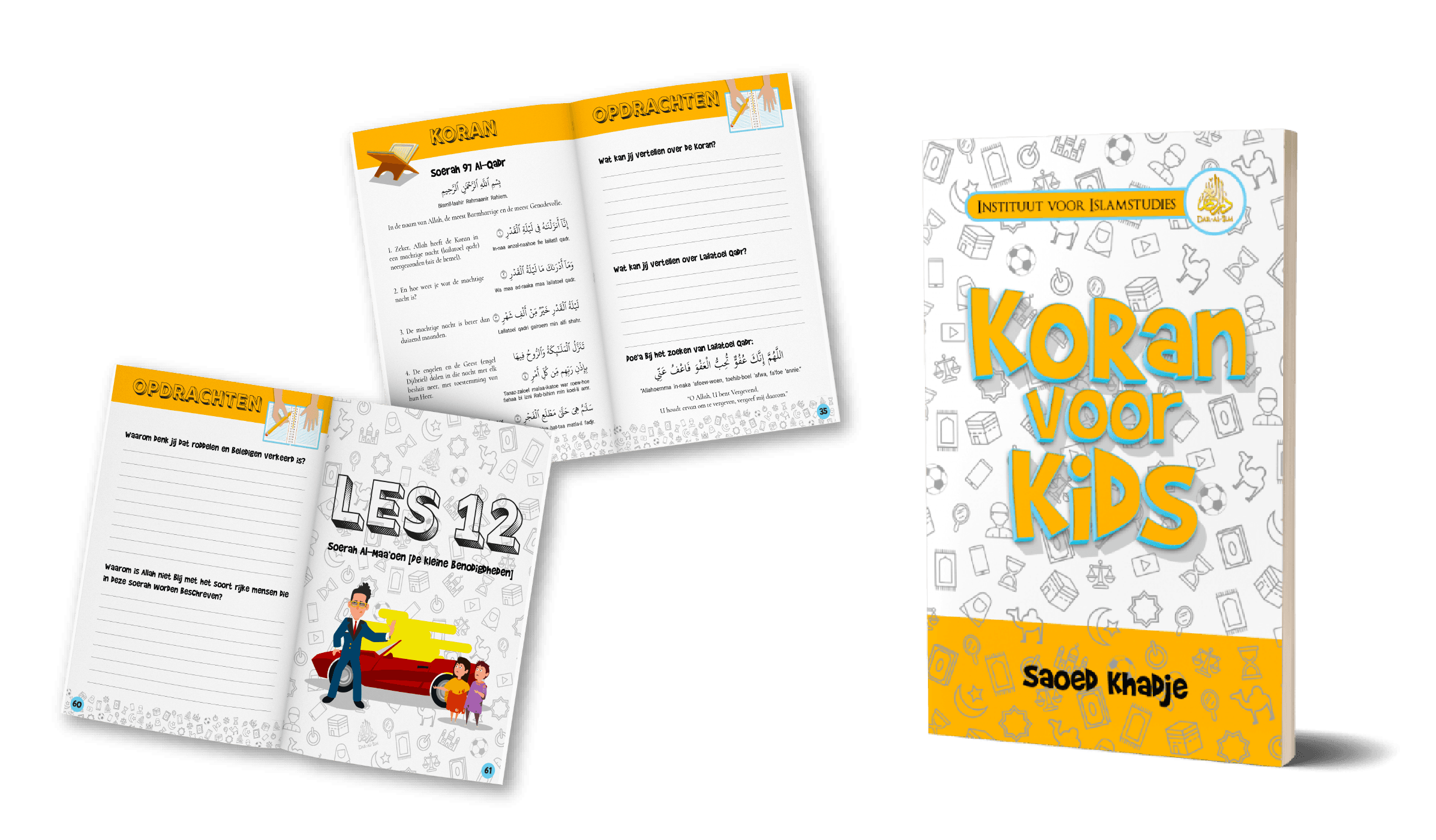 Koran voor Kids lesboek met opengeslagen opdrachtpagina’s